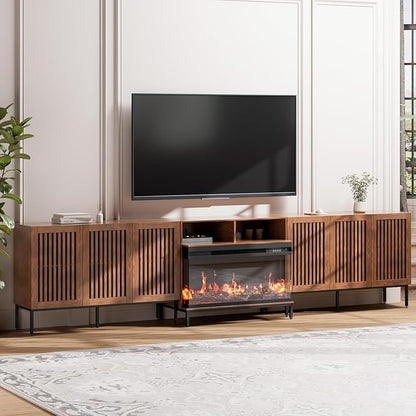 3-Sided Glass Farmhouse Fireplace TV Stand for TVs Up to 100 Inch, Entertainment Center with 36" Electric Fireplace, TV Console with Storage Cabinets for Living Room,Dark Brown
