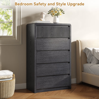ASTUVIA 9 Fluted Drawers Dresser for Bedroom, 49.2" W Modern Chest of Drawers with Curved Profile Design, Mid Century Storage Dressers Organizer,Brown