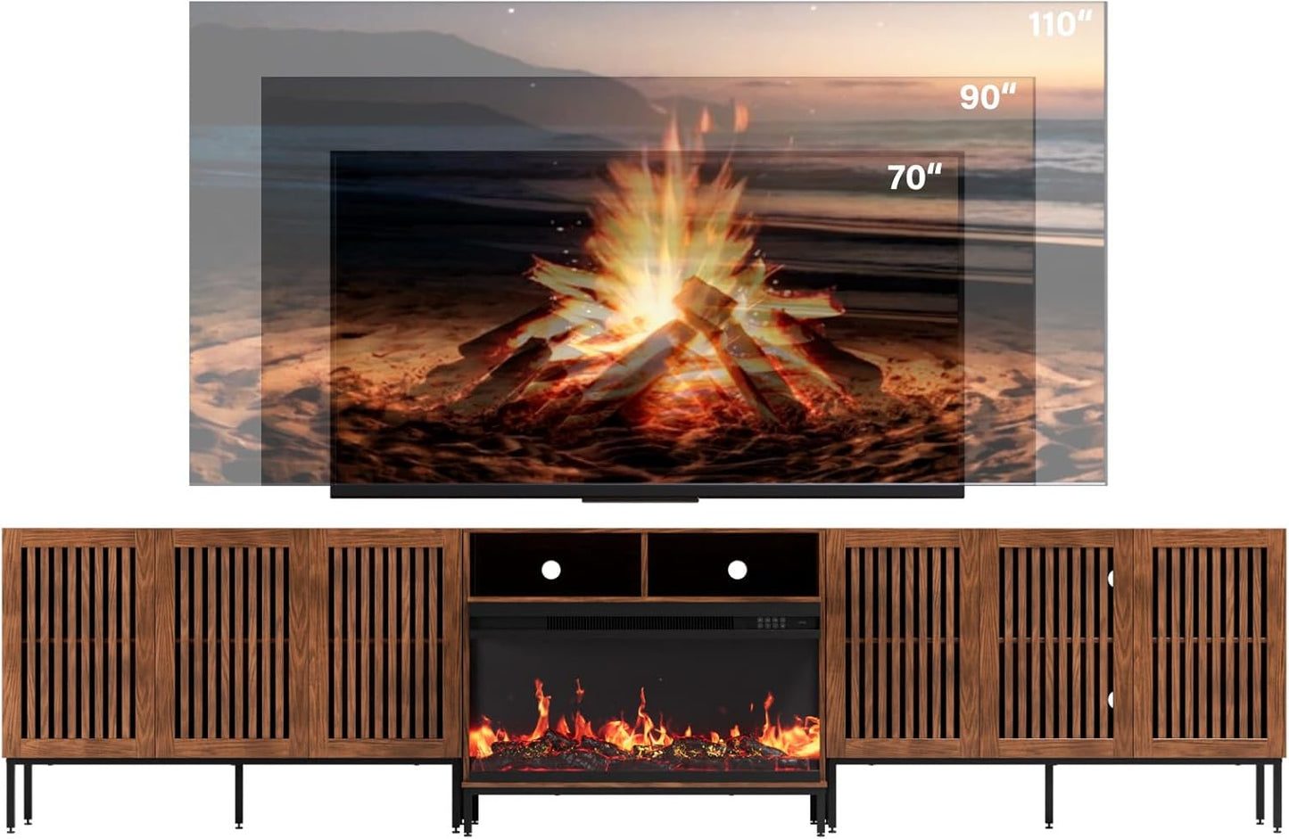 3-Sided Glass Farmhouse Fireplace TV Stand for TVs Up to 100 Inch, Entertainment Center with 36" Electric Fireplace, TV Console with Storage Cabinets for Living Room,Dark Brown
