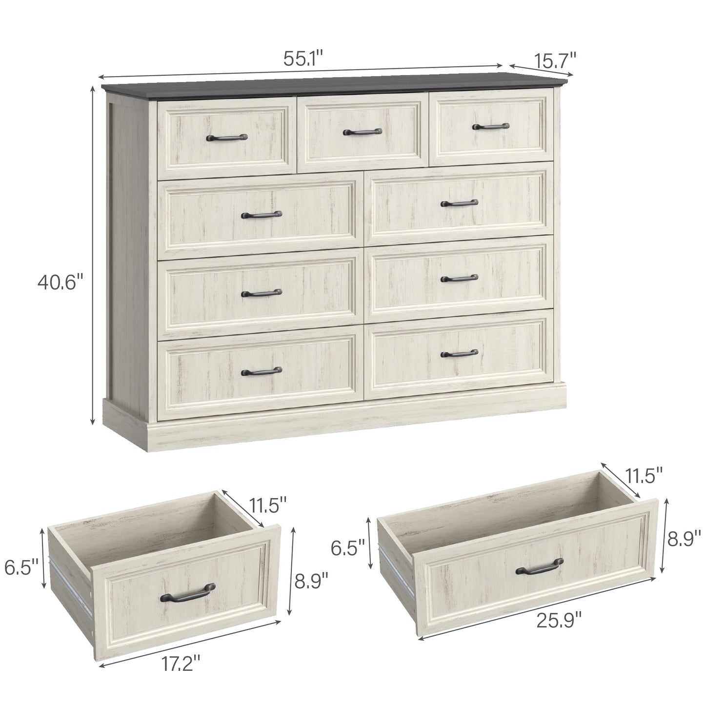 YouTrend Rustic 9-Drawer Wood Dresser, Large Storage Chest Organizer with Metal Handles for Bedroom, Living Room, Farmhouse Style Furniture,Gray