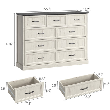 YouTrend Rustic 9-Drawer Wood Dresser, Large Storage Chest Organizer with Metal Handles for Bedroom, Living Room, Farmhouse Style Furniture,Gray