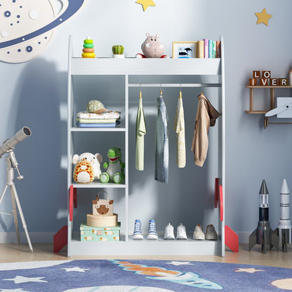 ASTUVIA Kids Dress Up Storage with Mirror, Rocket Shape Kids Clothing Rack with Storage Shelves for Bedroom,Playroom