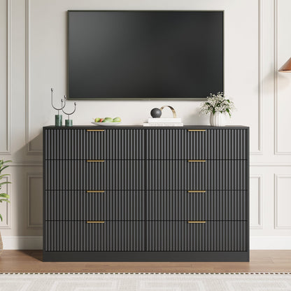 8 Drawer Dresser with for Bedroom,Modern Fluted Wood Chest of Drawer with Golden Embedded Handles for Living Room,Hallway
