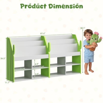 ASTUVIA 3 Tier Kids Bookshelf with Storage,Toy Storage Organizer with Cactus Appearance, Kids Bookcase and Bookshelf with 4 Storage, Green