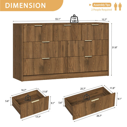 YouTrend Dresser for Bedroom with 7 Drawers,Fluted Dresser with Metal Handle,Modern Chest of Drawer TV Stand,Wood Closet Clothes Storage Organizer for Living Room,Hallway