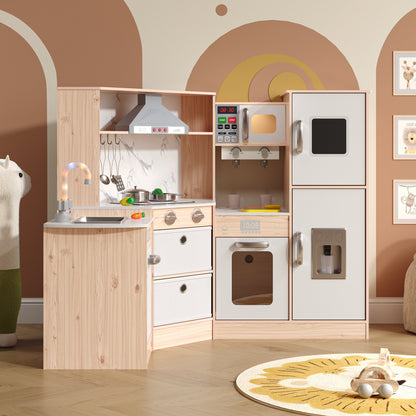 ASTUVIA Wooden Play Kitchen For Kids With Realistic Lights & Sounds, Smart Storage, Pretend Ice Maker, Sink, Stove, Inspiring Creative Role Play Toy