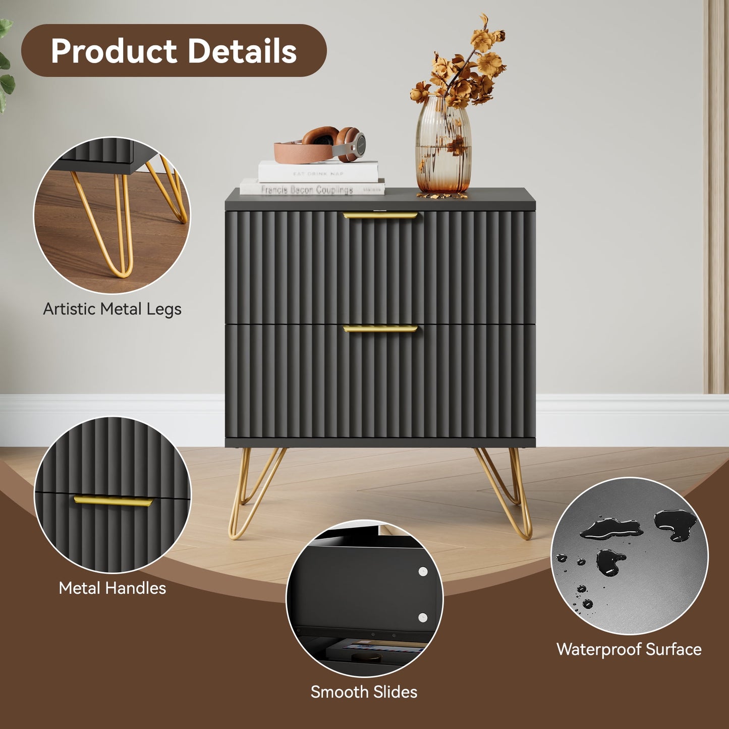 YouTrend 7 Drawer Dresser and Nightstand Sets for Bedroom,3 Piece Bedroom Dresser Set,Fluted Dressers and Nightstands, Modern Bedroom Set