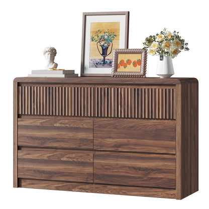 ASTUVIA 9 Fluted Drawers Dresser for Bedroom, 49.2" W Modern Chest of Drawers with Curved Profile Design, Mid Century Storage Dressers Organizer,Brown