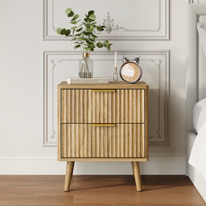 YouTrend Nightstands Set of 2 with Open Shelf,Beside Table with Fluted Design ,End Table with Solid Wood Legs for bedroom