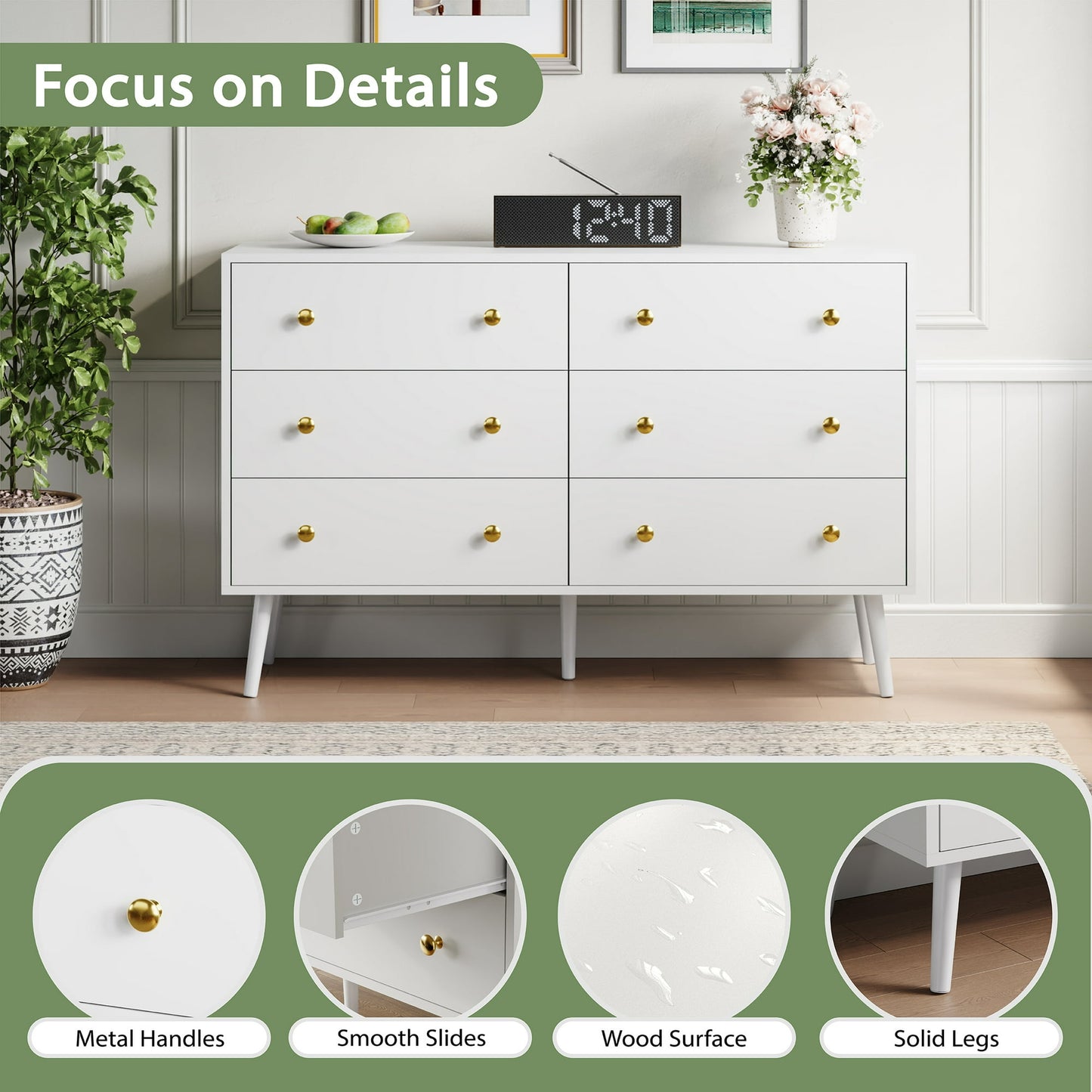 YouTrend Farmhouse Nightstand with 2 Drawers & Open Shelf End Table Bedside Tables for Bedroom Living Room,White