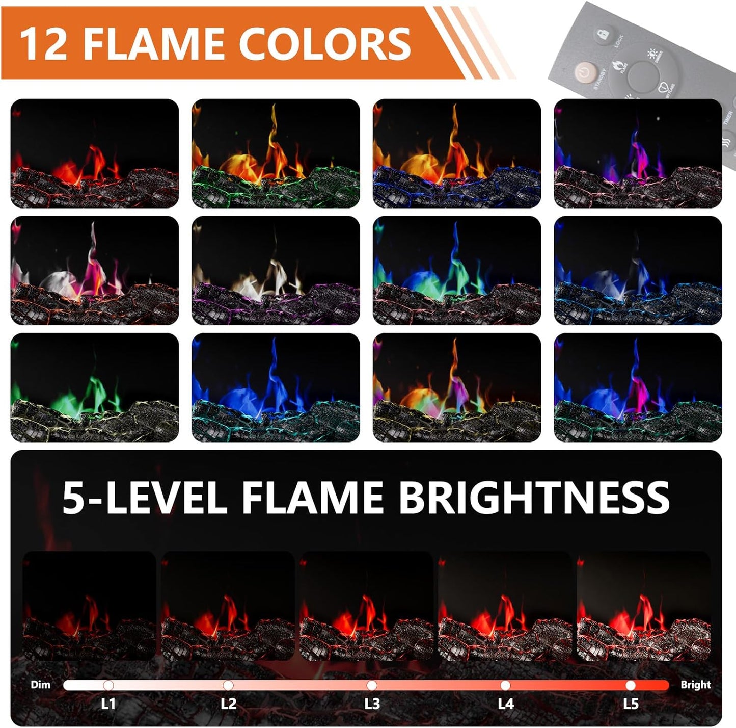 3-Sided Glass Farmhouse Fireplace TV Stand for TVs Up to 100 Inch, Entertainment Center with 36" Electric Fireplace, TV Console with Storage Cabinets for Living Room,Dark Brown