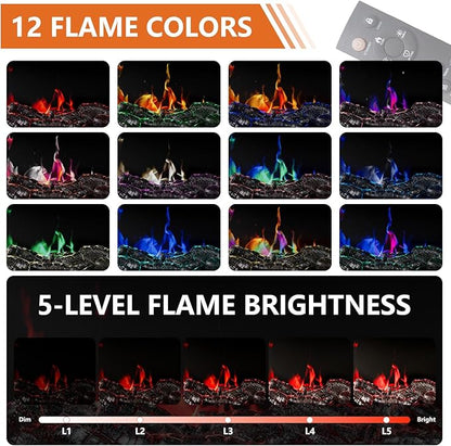 3-Sided Glass Farmhouse Fireplace TV Stand for TVs Up to 100 Inch, Entertainment Center with 36" Electric Fireplace, TV Console with Storage Cabinets for Living Room,Dark Brown