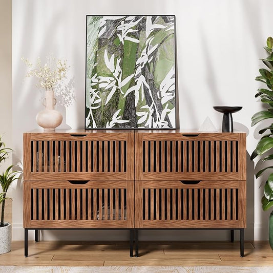 BVIUNTWO Storage Cabinet,55" Farmhouse Buffet Cabinet with Metal Base and Storage Cabinets,Sideboard Coffee Bar for Dining Room,Living Room,Brown