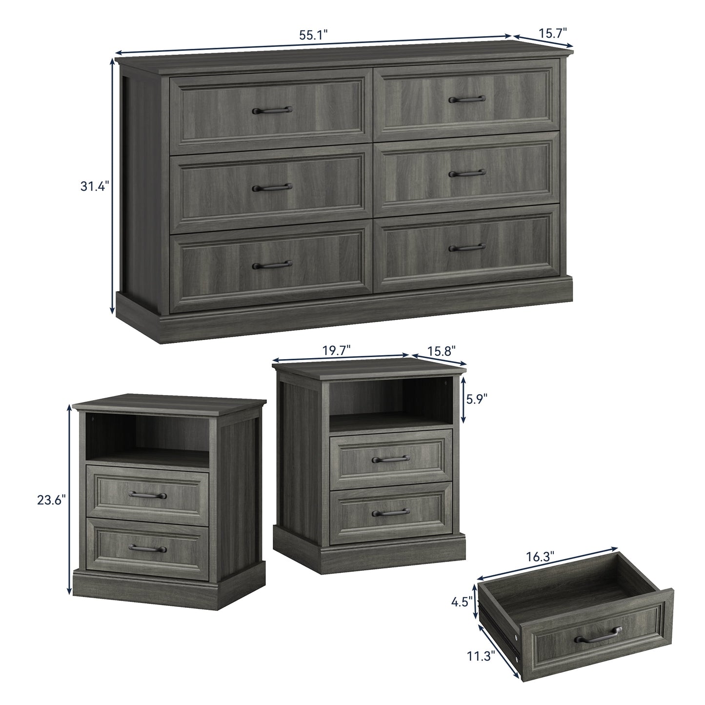 YouTrend 7 Drawer Dresser and Nightstand Sets for Bedroom,3 Piece Bedroom Dresser Set,Fluted Dressers and Nightstands, Modern Bedroom Set
