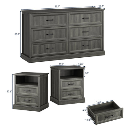 YouTrend 7 Drawer Dresser and Nightstand Sets for Bedroom,3 Piece Bedroom Dresser Set,Fluted Dressers and Nightstands, Modern Bedroom Set