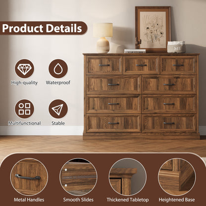 YouTrend Rustic 9-Drawer Wood Dresser, Large Storage Chest Organizer with Metal Handles for Bedroom, Living Room, Farmhouse Style Furniture,Gray