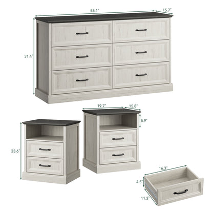 YouTrend 7 Drawer Dresser and Nightstand Sets for Bedroom,3 Piece Bedroom Dresser Set,Fluted Dressers and Nightstands, Modern Bedroom Set