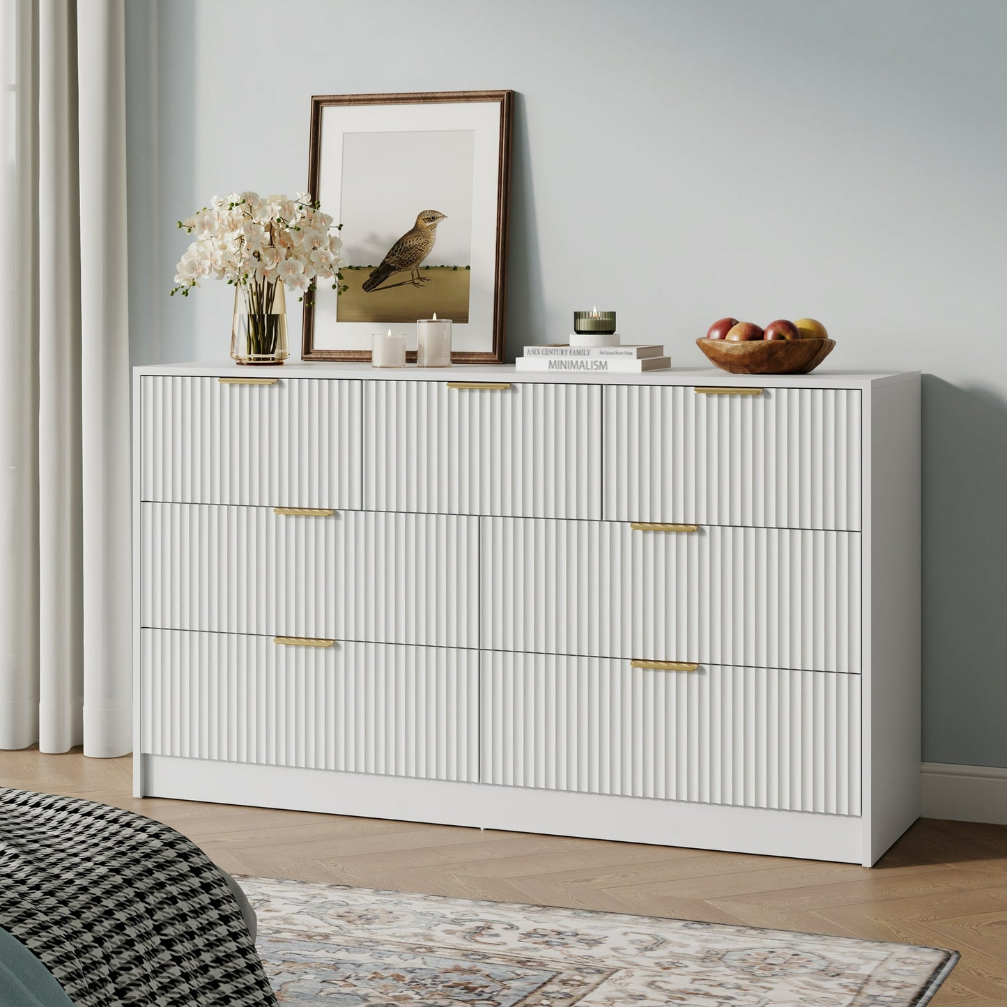 YouTrend Dresser for Bedroom with 7 Drawers,Fluted Dresser with Metal Handle,Modern Chest of Drawer TV Stand,Wood Closet Clothes Storage Organizer for Living Room,Hallway