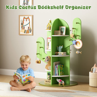 ASTUVIA Kids Bookshelf, Small Corner Bookshelf for Kids Room, 3 Tier Floor Standing Bookcase Storage Rack, Cactus Appearance Bookcase Organizer for Bedroom, Living Room