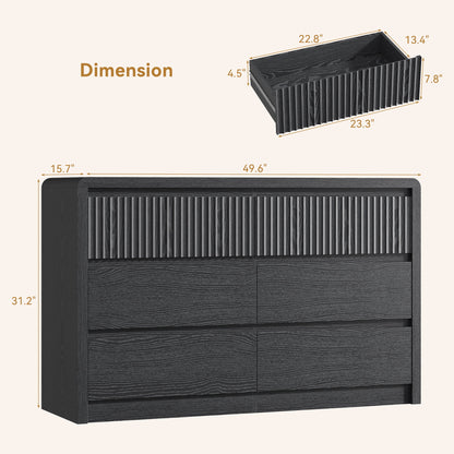 ASTUVIA 9 Fluted Drawers Dresser for Bedroom, 49.2" W Modern Chest of Drawers with Curved Profile Design, Mid Century Storage Dressers Organizer,Brown