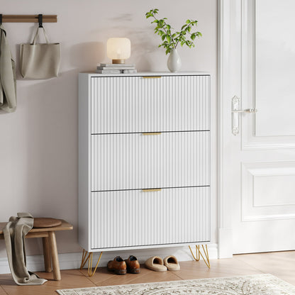 YouTrend Shoe Cabinet with 3 Flip Drawer,Fluted Wood Shoe Rack Storage Cabinet for Entryway