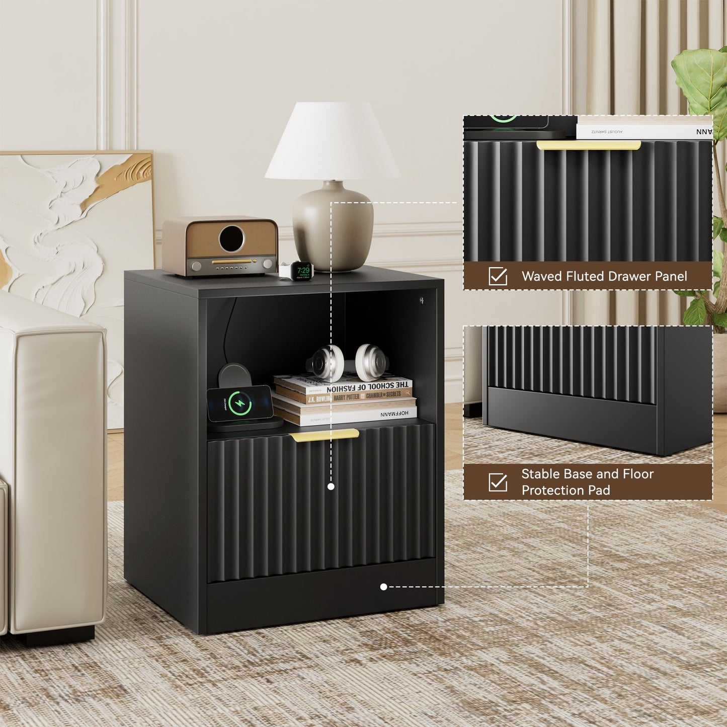 YouTrend Nightstand Set of 2 with 2 Drawers for Bedroom, Small End Table for Adults, Wooden Storage Cabinet for Living Room