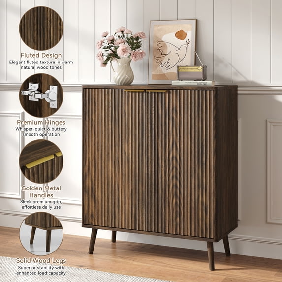 ASTUVIA Fluted Shoe Storage Cabinet with Two Doors for Adult,5-Tier Wood Shoe Rack Organizer with Adjustable Shelves for Entryway