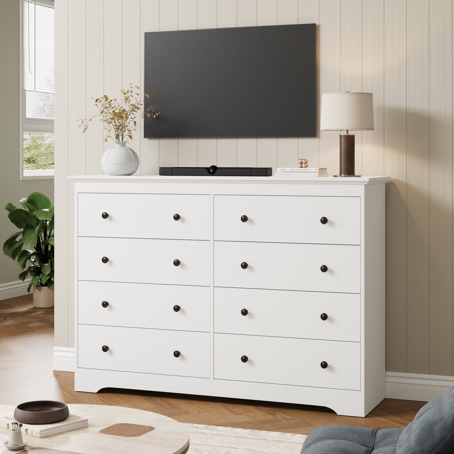 YouTrend 55.1" Wide Dresser for Bedroom, 10 Drawer Dresser with Large Drawers, Dresser for TVs Up to 65",Brown