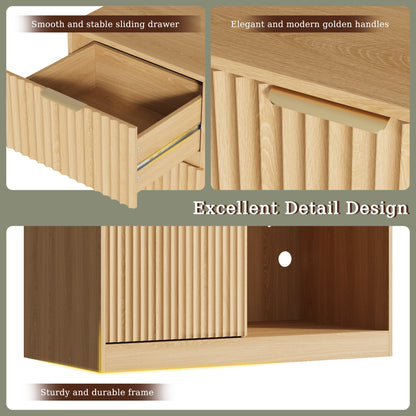 ASTUVIA Mini Fridge Cabinet with Power Outlet,Fluted Coffee Bar Cabinet with Mini Fridge Space,Buffet Sideboard with Drawers,Natural