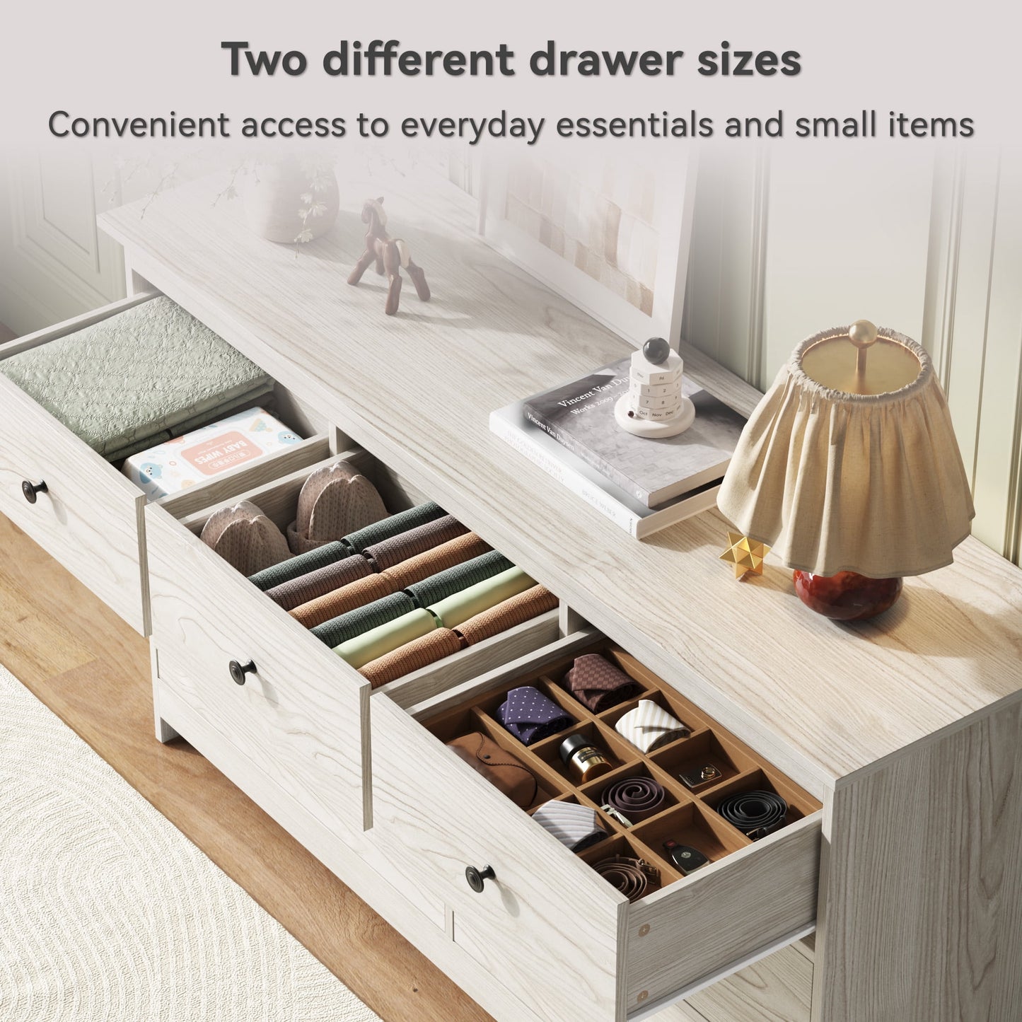 ASTUVIA 7 Drawer White Dresser for Bedroom - Wide TV Stand with Anti-Tip Metal Rails