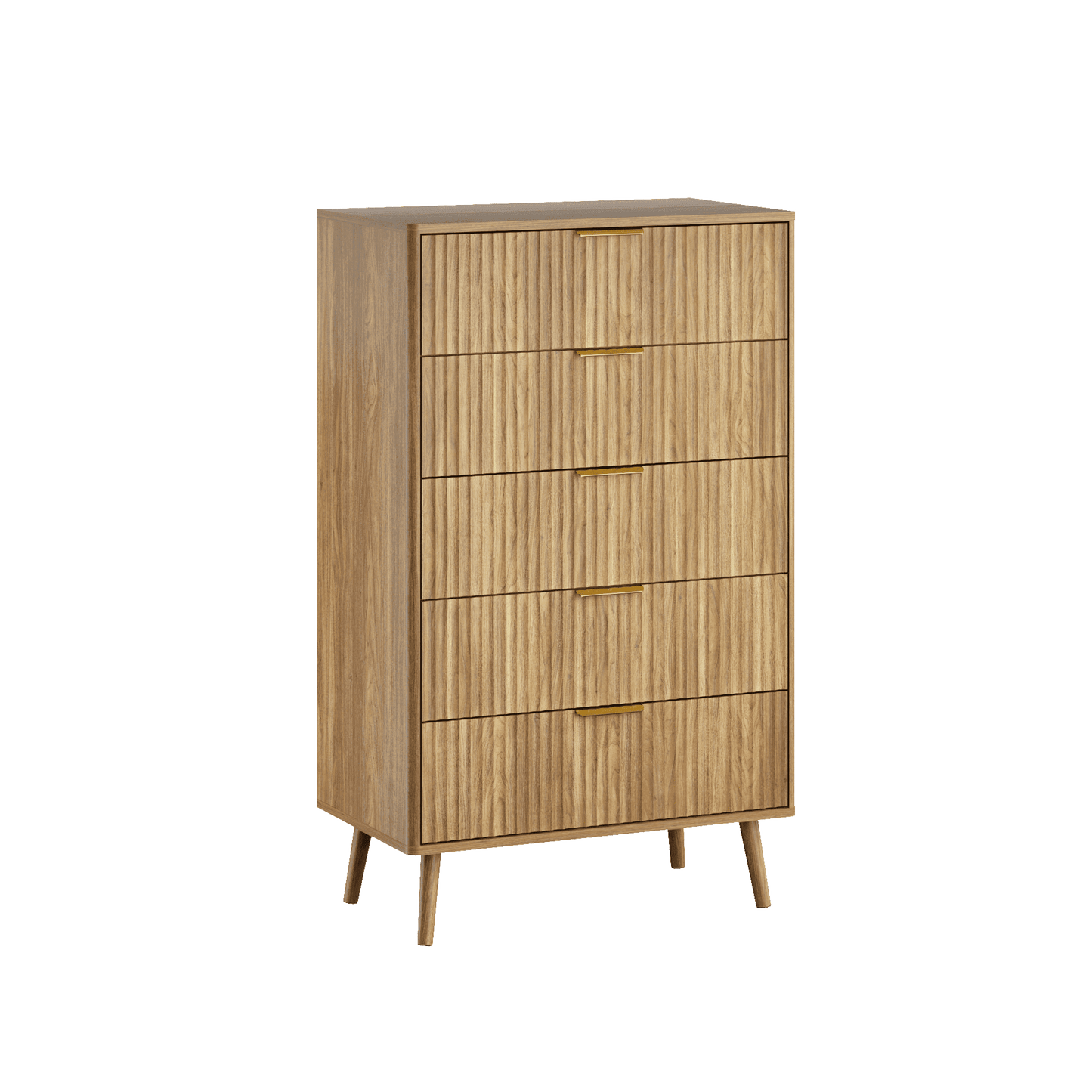 YouTrend 5 Drawer Dresser for Bedroom,Tall Dresser with Metal Handle,Fluted Dresser Modern Storage Cabinet for Home Office Living Room,White