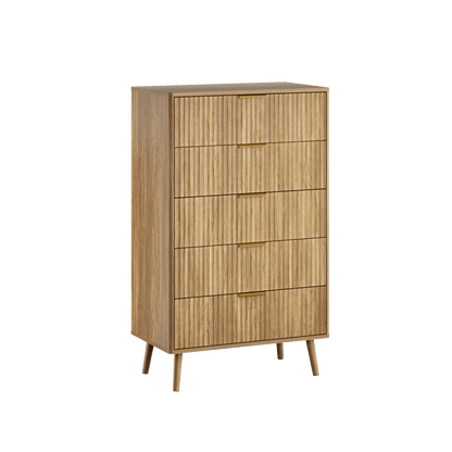 YouTrend 5 Drawer Dresser for Bedroom,Tall Dresser with Metal Handle,Fluted Dresser Modern Storage Cabinet for Home Office Living Room,White