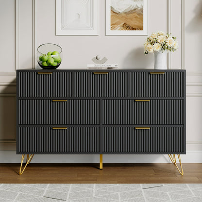 YouTrend White 7 Drawer Dresser with Fluted Wood and Metal Handles Legs for Bedroom Living Room Hallway