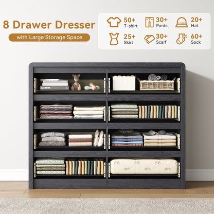 ASTUVIA 9 Fluted Drawers Dresser for Bedroom, 49.2" W Modern Chest of Drawers with Curved Profile Design, Mid Century Storage Dressers Organizer,Brown