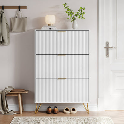 YouTrend Shoe Cabinet with 3 Flip Drawer,Fluted Wood Shoe Rack Storage Cabinet for Entryway