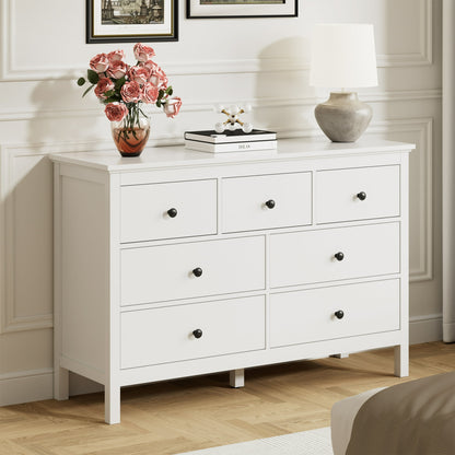 YouTrend White Dresser with 7 Drawer for Bedroom,Traditional Adult Chest of Drawers with Metal Handles for Living Room,Hallway