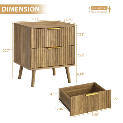 YouTrend Nightstands Set of 2 with Open Shelf,Beside Table with Fluted Design ,End Table with Solid Wood Legs for bedroom