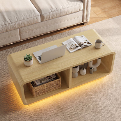 ASTUVIA Coffee Table with LED Lights, 47.2" W TV Stand Center Table with 2-Tiers for Living Room