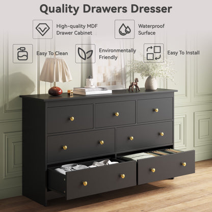 ASTUVIA 7 Drawer White Dresser for Bedroom - Wide TV Stand with Anti-Tip Metal Rails