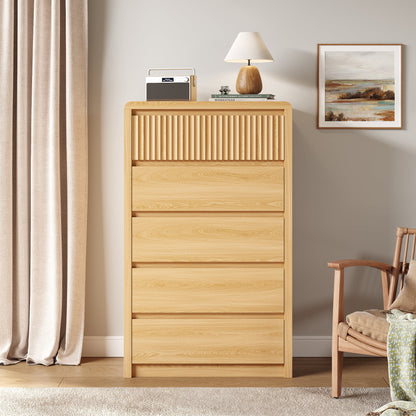 ASTUVIA 9 Fluted Drawers Dresser for Bedroom, 49.2" W Modern Chest of Drawers with Curved Profile Design, Mid Century Storage Dressers Organizer,Brown