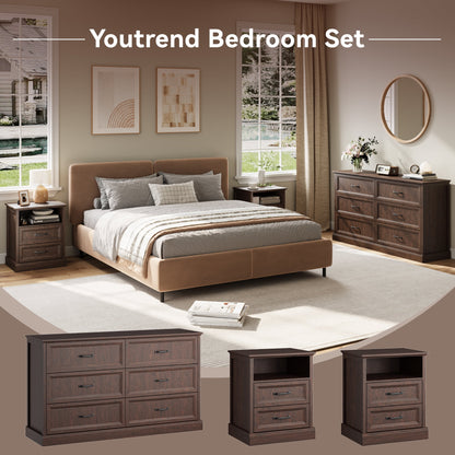 YouTrend 7 Drawer Dresser and Nightstand Sets for Bedroom,3 Piece Bedroom Dresser Set,Fluted Dressers and Nightstands, Modern Bedroom Set
