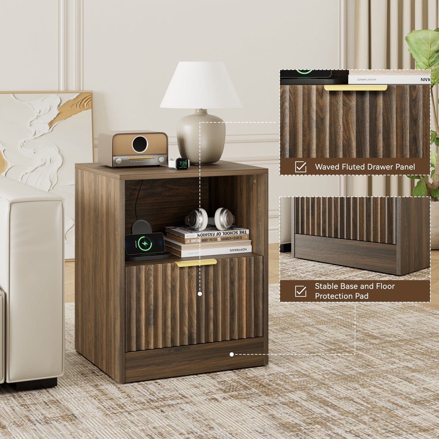 YouTrend Nightstand Set of 2 with 2 Drawers for Bedroom, Small End Table for Adults, Wooden Storage Cabinet for Living Room