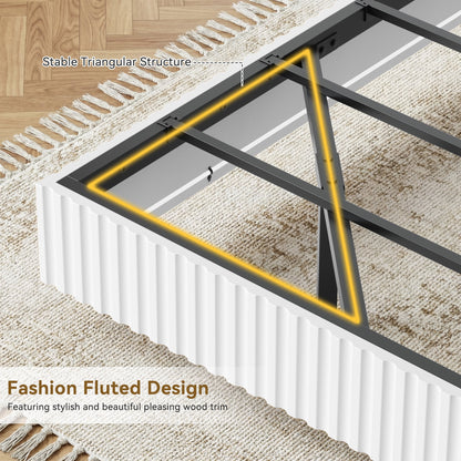 YouTrend King Bed Frame with RGB LED Lights,Floating Bed with Fluted Design;Heavy Duty Steel, Modern Metal Bed Frame,Walnut
