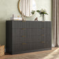 ASTUVIA 55.1" W Fluted 6 Drawer Dresser for Adult,Wooden Bedroom Dresser,Dresser TV Stand up to 65" for Living Room,Brown