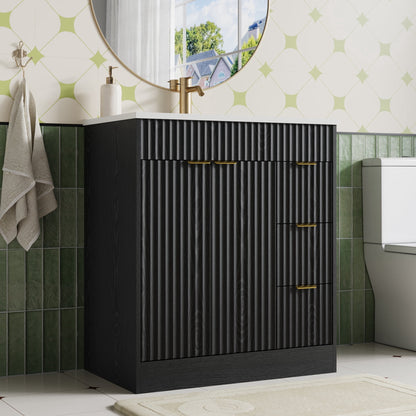 ASTUVIA 60" Fluted Bathroom Vanity Cabinet with 2 Drawers,Bathroom Vanity with Sink and 4 Soft-Close Doors,Floating Bathroom Sink Cabinet,Brown