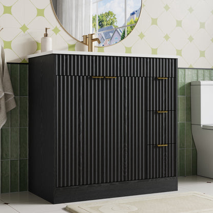 ASTUVIA 60" Fluted Bathroom Vanity Cabinet with 2 Drawers,Bathroom Vanity with Sink and 4 Soft-Close Doors,Floating Bathroom Sink Cabinet,Brown