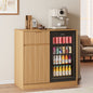 ASTUVIA Mini Fridge Cabinet with Power Outlet,Fluted Coffee Bar Cabinet with Mini Fridge Space,Buffet Sideboard with Drawers,Natural