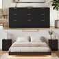 ASTUVIA 4-Piece Bedroom Set for Adult, Fluted Queen Floating LED Bed Frame with 2 Nightstands and Fluted Drawer Dressers