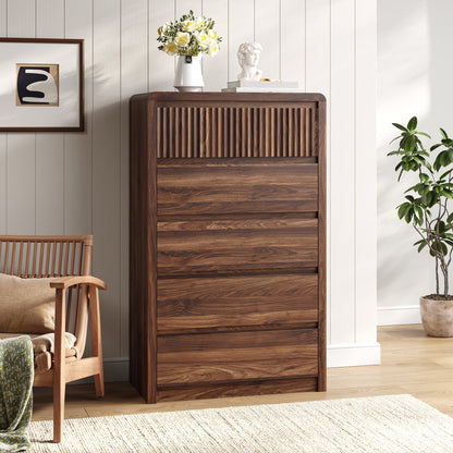 ASTUVIA 9 Fluted Drawers Dresser for Bedroom, 49.2" W Modern Chest of Drawers with Curved Profile Design, Mid Century Storage Dressers Organizer,Brown