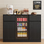 ASTUVIA Mini Fridge Cabinet with Power Outlet,Fluted Coffee Bar Cabinet with Mini Fridge Space,Buffet Sideboard with Drawers,Natural